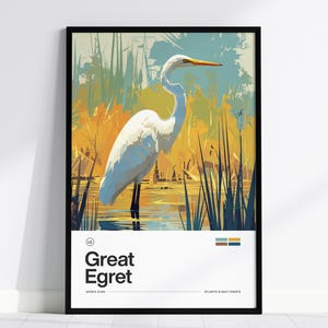 Great Egret Poster – Minimal Bird Print of Ardea alba, Coastal Wall Art for  Birdwatchers, Available Framed or Unframed, Great Office Decor