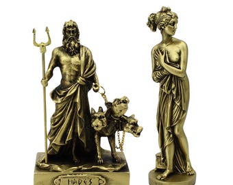 Hades and Persephones Goddess Statues Set Gods of Underworld Gold Color