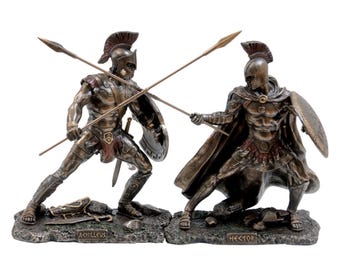 Achilles Vs Hector Set Small Statues Ancient Greek Mythology Sculptures Bronzed Finish 12.50cm
