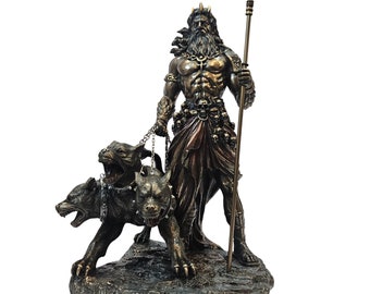 Hades Statue With Cerberus God of Underworld Bronzed Color