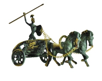 Estatua de Aquiles, héroe troyano, carro, escultura de bronce