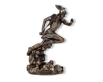 Estatua del dios griego Hermes, escultura en color bronce