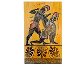アキレスとペンテシレイア 手作りの壁掛け木製絵画 古代ギリシャ神話