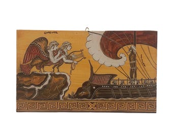 Odysseus und die Sirenen Wand Kunst griechische Mythologie Szene Malerei Holzplatte