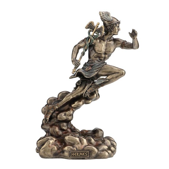 Estátua de Hermes, Deus Mensageiro, Escultura em Bronze, 22 cm