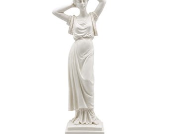 Tanagrea Maiden Statue Alabaster Ancient Greece Roman Mythology Sculpture Figurine Classical Woman