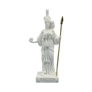 Athena With Spear Statue Greek Goddess Of Wisdom And War Alabaster Figurine 15cm