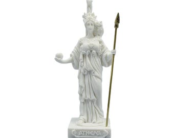 Athene mit Speer Statue griechische Göttin der Weisheit und Krieg Alabaster Figur 15 cm