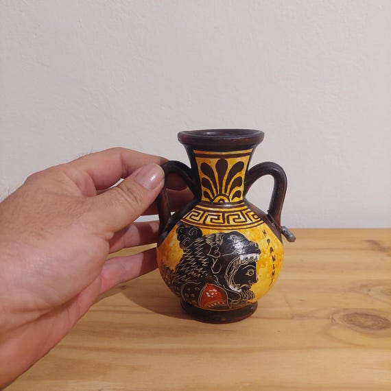 Heracles Portrait Vase Handmade Greek Ceramic Pot Red Figure Lion