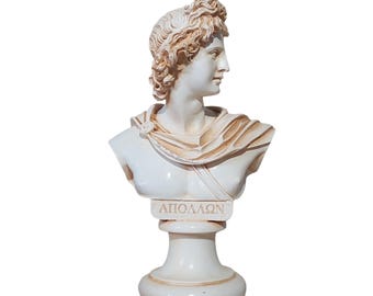 Busto del dios griego Apolo, estatua pequeña de alabastro, réplica de escultura de mitología antigua, 15,50 cm