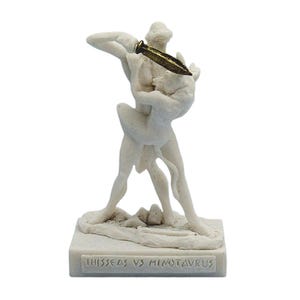 Theseus Vs Minotaur Statue White Alabaster Greek Mythology Sculpture