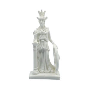 Athena Statue With Column And Shield Greek Goddess Figurine Alabaster Sculpture 16cm