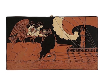 Odysseus und die Sirenen Holztafel griechische Mythologie Szene handgemalte Wandkunst