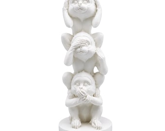 Three Wise Monkeys Statue Alabaster Sculpture Zen Figurine See Hear Speak No Evil