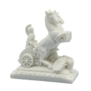 Greek Warrior Chariot Mini Statue Handmade Alabaster Sculpture With Horse 8cm