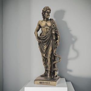 Asclepius Greek God of Medicine Statue Alabaster Bronze Finish 24cm - 9.45in