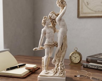 Apollo and Daphne Alabaster Statue: Bernini Replica, Greek Mythology Sculpture (8.66 in)