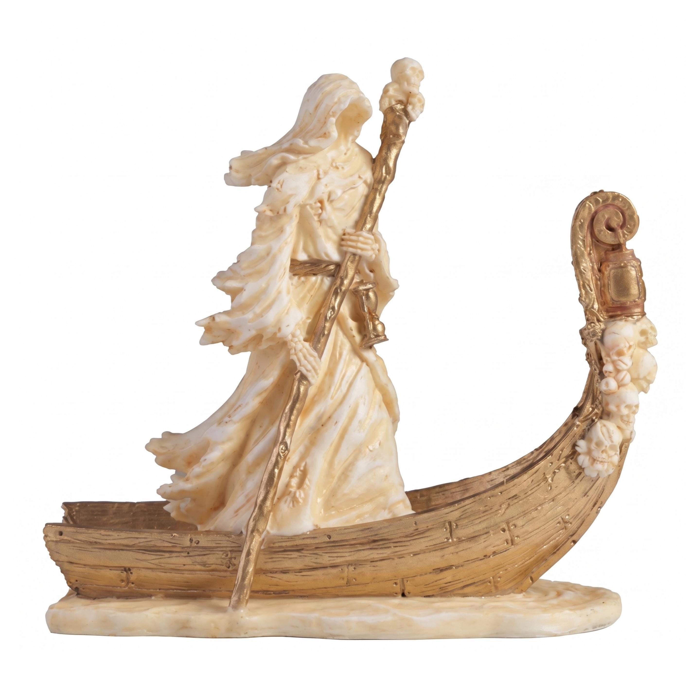 Statue Charon Avec Scythe - Faucheuse Mythologie Grecque Bronze 31cm Veronese