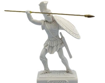 Leonidas Greek Spartan Warrior Statue With Spear And Shield Alabaster Figurine 16cm