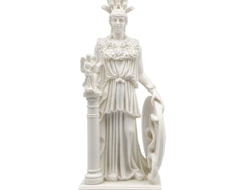 Standbeeld van Athena Pallas: albast beeldhouwwerk wijsheid godin uit het oude Griekenland (26 cm)