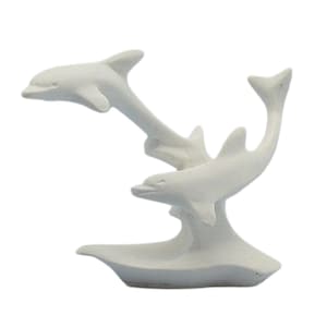 Greek Alabaster Dolphins Sculpture Handmade Sea Life Figurine 10cm