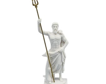 Poseidon Greek God Statue Handmade Alabaster Figurine Ancient Sea Mythology Sculpture 15cm