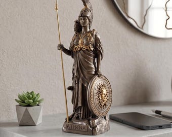 Athena Minerva Goddess Of Wisdom Alabaster Bronze Finish Statue Roman Mythology Classic Sculpture Figurine