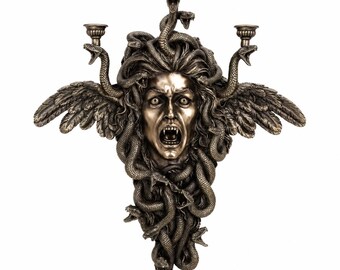 Medusa Gorgon Wall Candle Holder Resin Statue Roman Mythology Sculpture Figurine Ancient Monster Decor