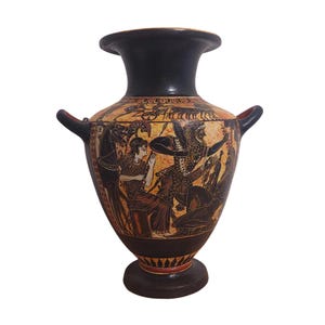 Greek Red Figure Vase Mythological Scenes Dionysus Heracles Chariot Handmade Amphora