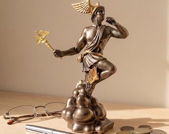 Hermes Mercury God Of Trade Alabaster Bronze Finish Statue Roman Mythology Classic Sculpture Figurine