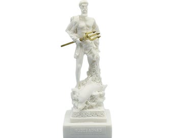 Poseidon God Of The Sea Statue Greek Roman Alabaster Sculpture With Trident 16.50cm
