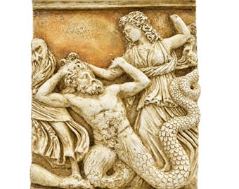 Triton Relief Sculpture in Plaster with Antique-Style Ochre Patina