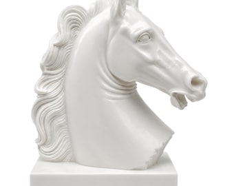 Standbeeld paard hoofd albast oude Griekenland Parthenon Bucephalus sculptuur dier beeldje paardensport kunst decor