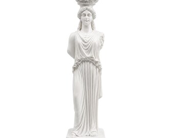 Caryatid Maiden Statue Replica: Alabaster Acropolis Architecture Sculpture (25cm - 9.84in)