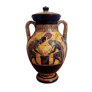 Achilles And Ajax Vase With Dioscuri Handmade Greek Amphora Exekias Ceramic Art