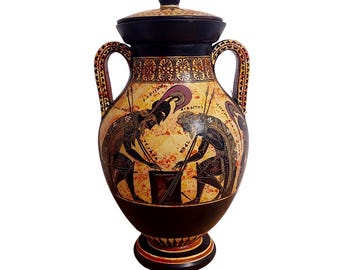 エクセキアスのアンフォラ、ギリシャ陶器の花瓶、黒像式陶器、ペッシと