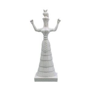 Snake Goddess Statue Minoan Ancient Crete Alabaster Sculpture With Owl 19cm
