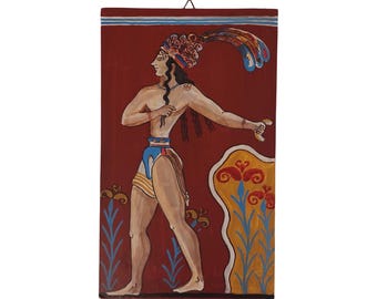 古代ギリシャ　ユリの王子　彫刻　アラバスター ユリの王子のリアルフレスコ画、手描きのミノア絵画、古代ギリシャの