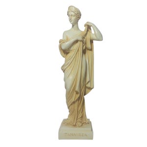 Tanagra Figurine Greek Statue Classical Alabaster Sculpture With Patina Finish