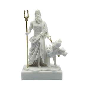 Hades Statue Greek God Of Underworld Alabaster Sculpture With Cerberus Handmade Figurine 13.50cm