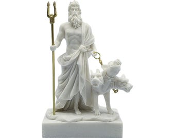 Hades Statue Greek God Of Underworld Alabaster Sculpture With Cerberus Handmade Figurine 13.50cm