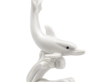 Dolfijnstandbeeld Albast Oude Griekenland Romeinse mythologie Sculptuur Beeldje Oceaankunst Zeedecor Neptunus