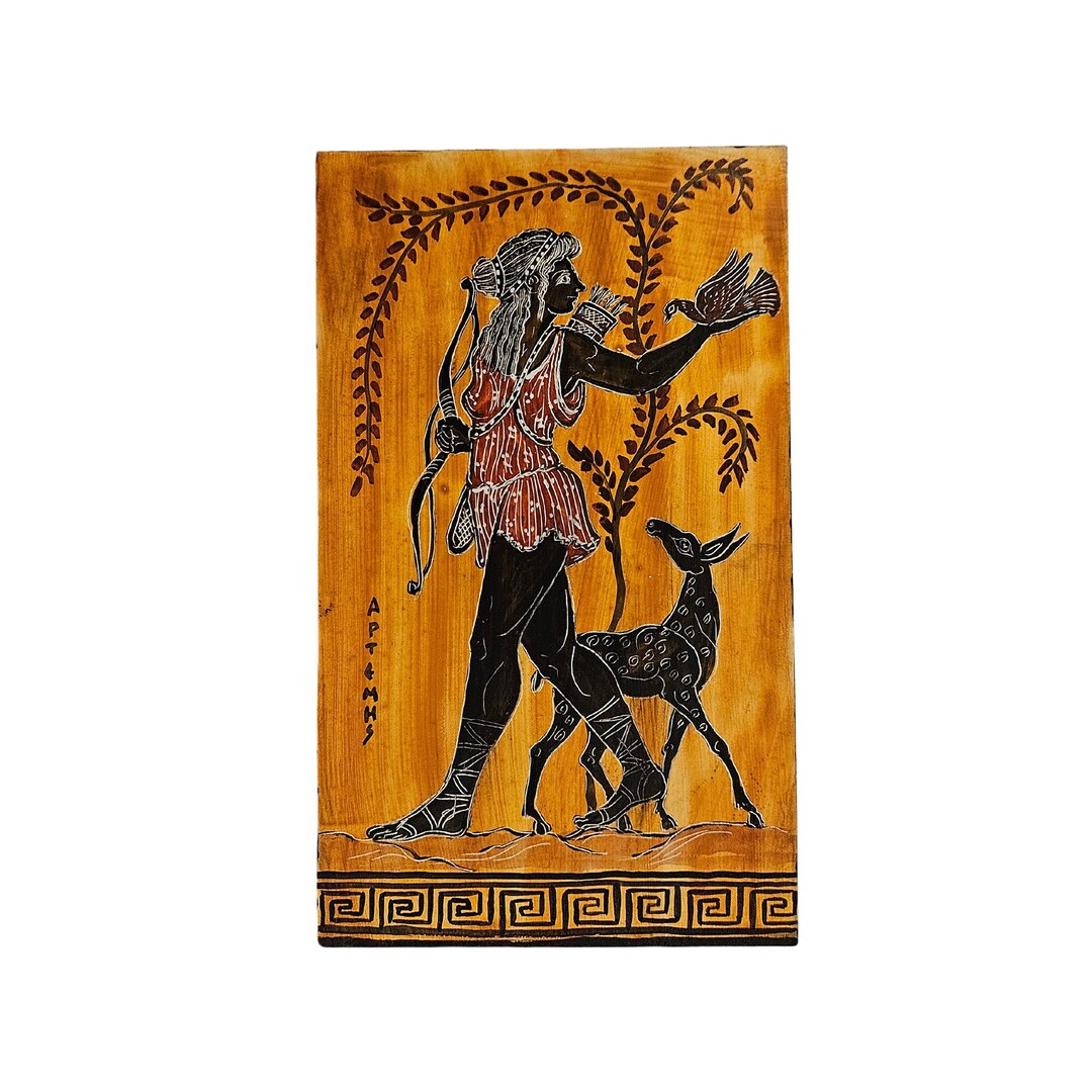Artemis Diana Goddess Painting on Wood Handmade Ancient Greek Mythology