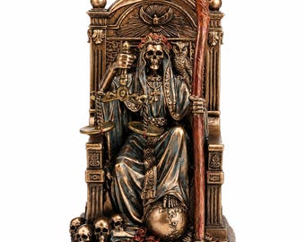 Mini Santa Muerte Seated Throne Holy Death Reaper Statue Cold Cast Resin Sculpture Altar