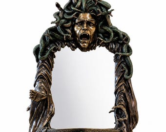Medusa Gorgon Wall Mirror Cold Cast Resin Decorative Home Decor Ancient Legend Mythic