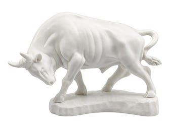 Stierenstandbeeld albast Minoïsche sculptuur uit het oude Griekenland Beeldje krachtsymbool kunst decor Stier
