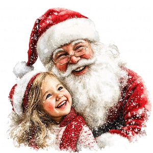 12 Little Girls with Santa Clipart Watercolor Children with Santa Printable High Quality JPEG For Junk Journal Paper Crafts Scrapbooks Cards
