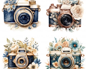 11 Vintage Camera Clipart Bundle Floral Photo Camera Printable High Quality JPEG For Junk Journals Paper Crafts Scrapbook Digital Download