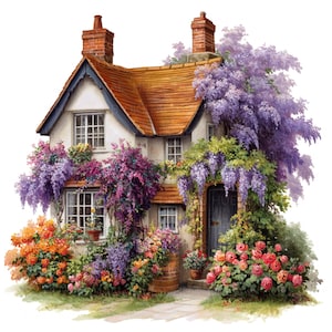 17 Floral Cottage Clipart Watercolor Floral Cottage Garden English House Printable High Quality JPEG Junk Journal Scrapbook Paper Craft Card