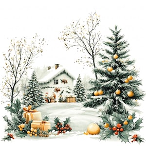 10 świątecznych kartek clipart akwarela świąteczna świąteczna grafika do druku wysokiej jakości JPEG do scrapbookingu papieru dziennika śmieciowego karta scrapbookingowa DIY